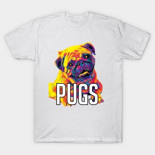 Rainbow Pugs Smiling Digital Painting T-Shirt